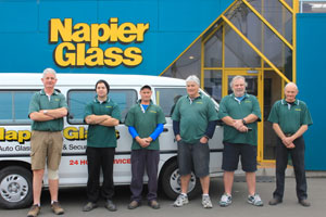 Napier Glass Team outside Workshop